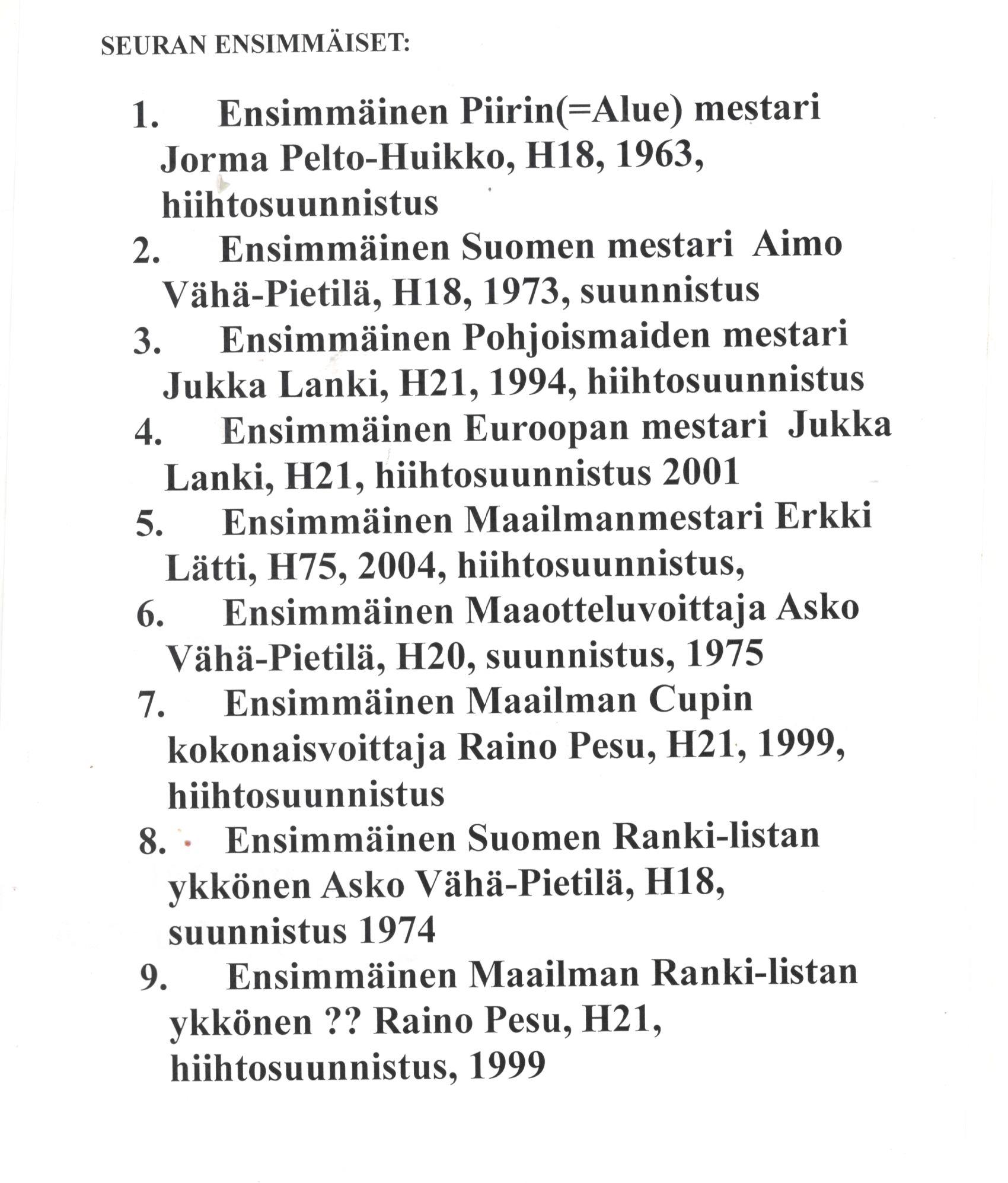 Seuran ensimmäiset